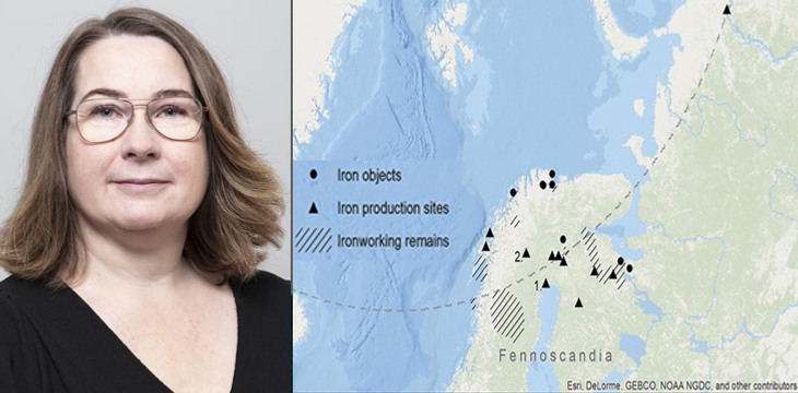 En kvinna med glasögon som står framför en karta.
